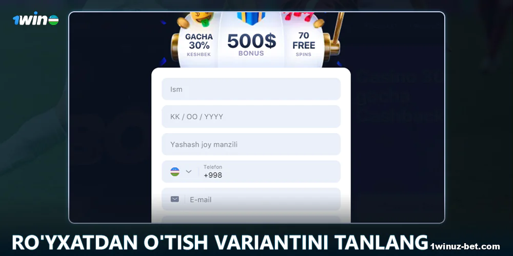 1Win O'zbekistonda ro'yxatdan o'tish usulini tanlang.