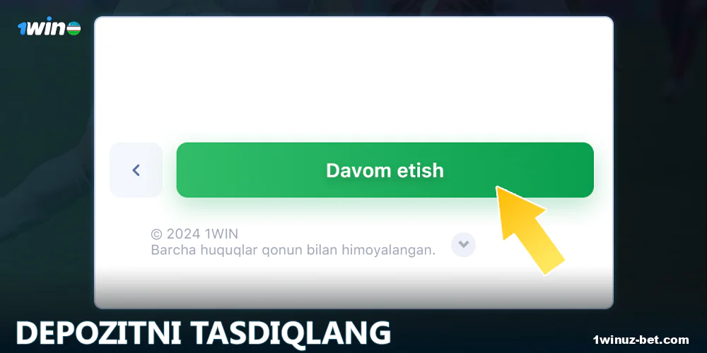 Endi sizning balansingizda mablag' paydo bo'ldi, xush kelibsiz bonusini olish va onlayn kazino o'yinlarini boshlash imkoniyatiga egasiz.