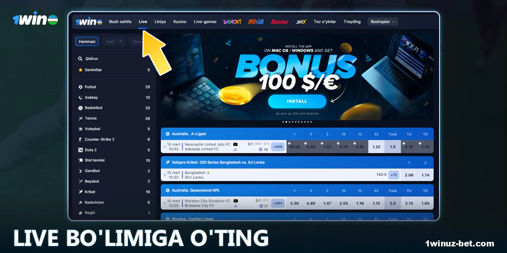 1Win O'zbekistonda jonli bo'limga o'ting